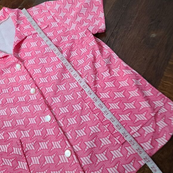 Vintage 60s 70s Pink Star Print 2 Piece Outfit Pajamas - Picture 9 of 16